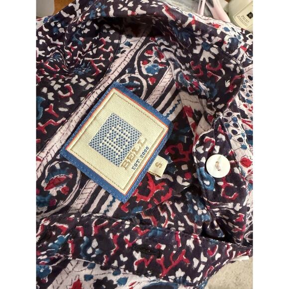 Alicia Bell Mini Dress Small Boho Print Long Sleeve Tiered Drawstring Tassel - Picture 5 of 5